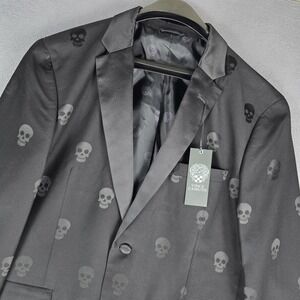Vince Camuto Blazer Mens 44S Black Skull Jacquard Slim Fit Tuxedo Goth Halloween